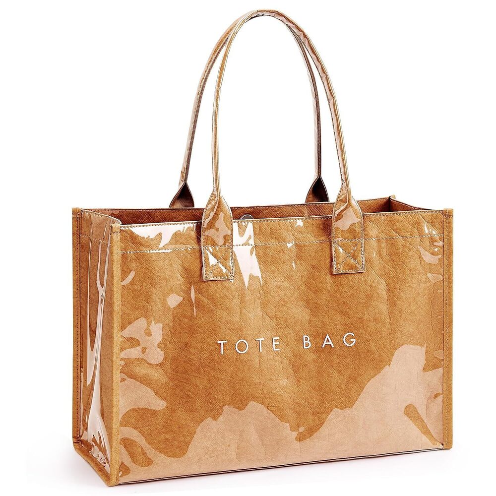 Brown PVC Kraft Paper Tote Bag Women's Work Handbag